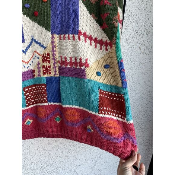 90’s IVY Hand Knit Patchwork Color Block  Sweater- Size Medium - Multicolored - Picture 5 of 9
